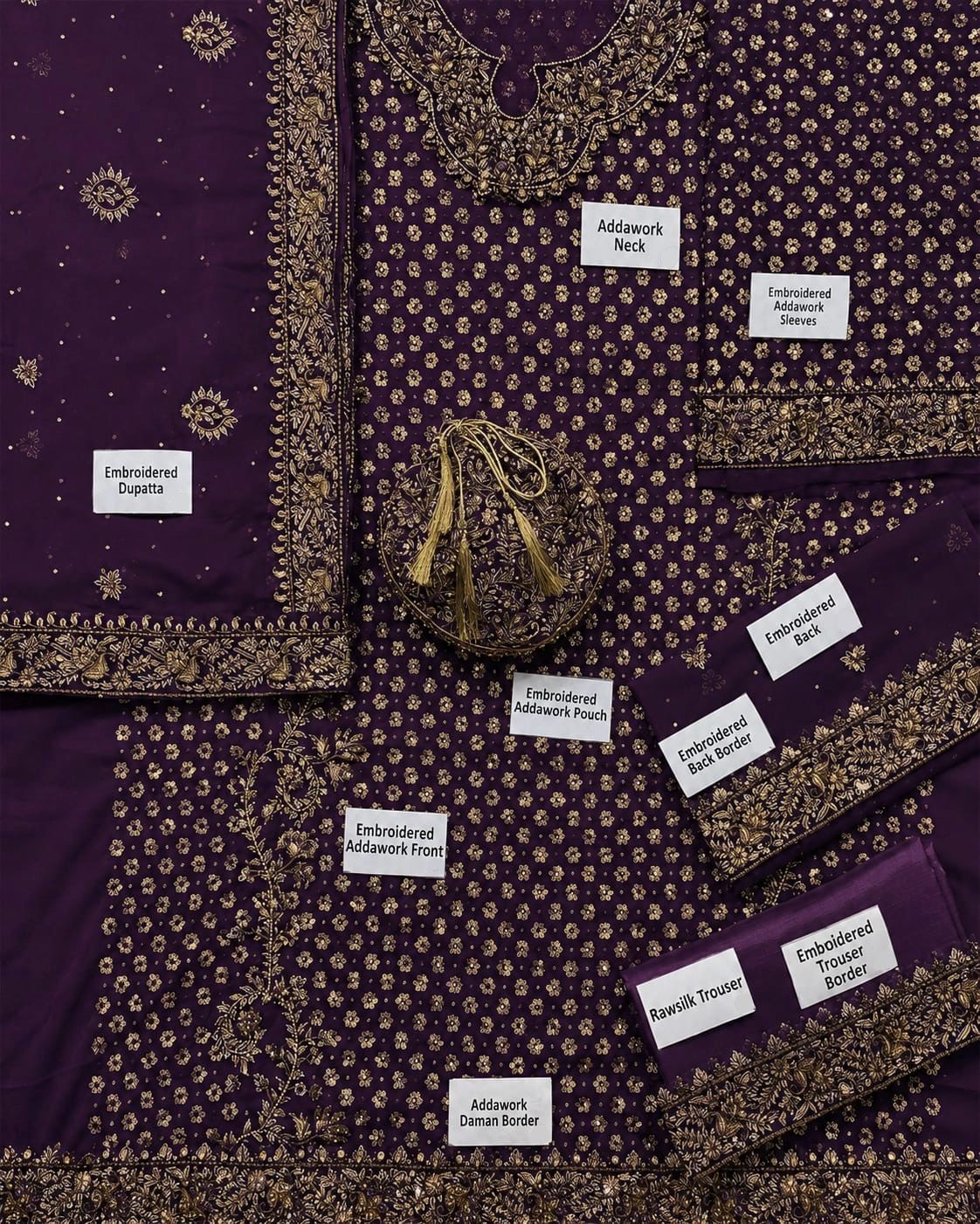Luxury Chiffon Suit with Adda Work & Matching Clutch | Elegant Festive & Wedding Wear