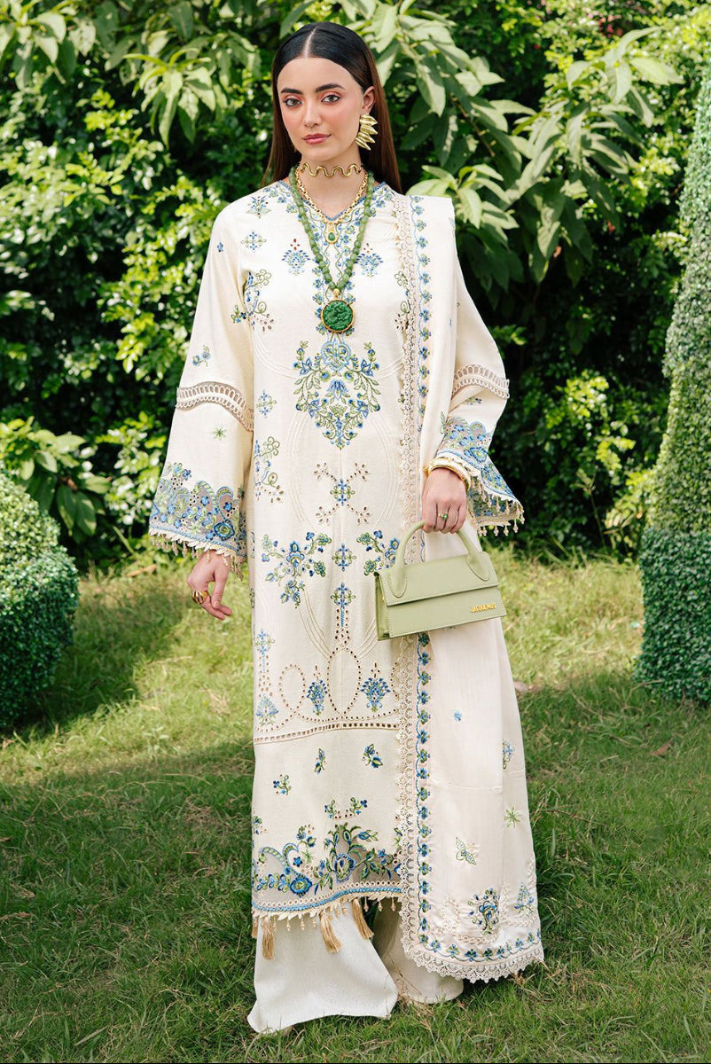 3-Piece Luxury Embroidered Cotton Suit with Embroidered Chiffon Dupatta