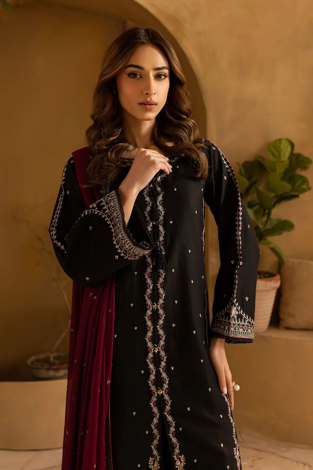 Embroidered Cotton Silk Sequence Work Suit with Chiffon Dupatta | Luxury Festive Wear
