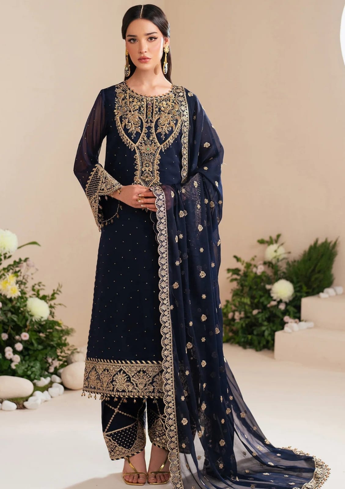 Luxury Heavy Embroidered & Sequinned 3-Piece Festive Suit
