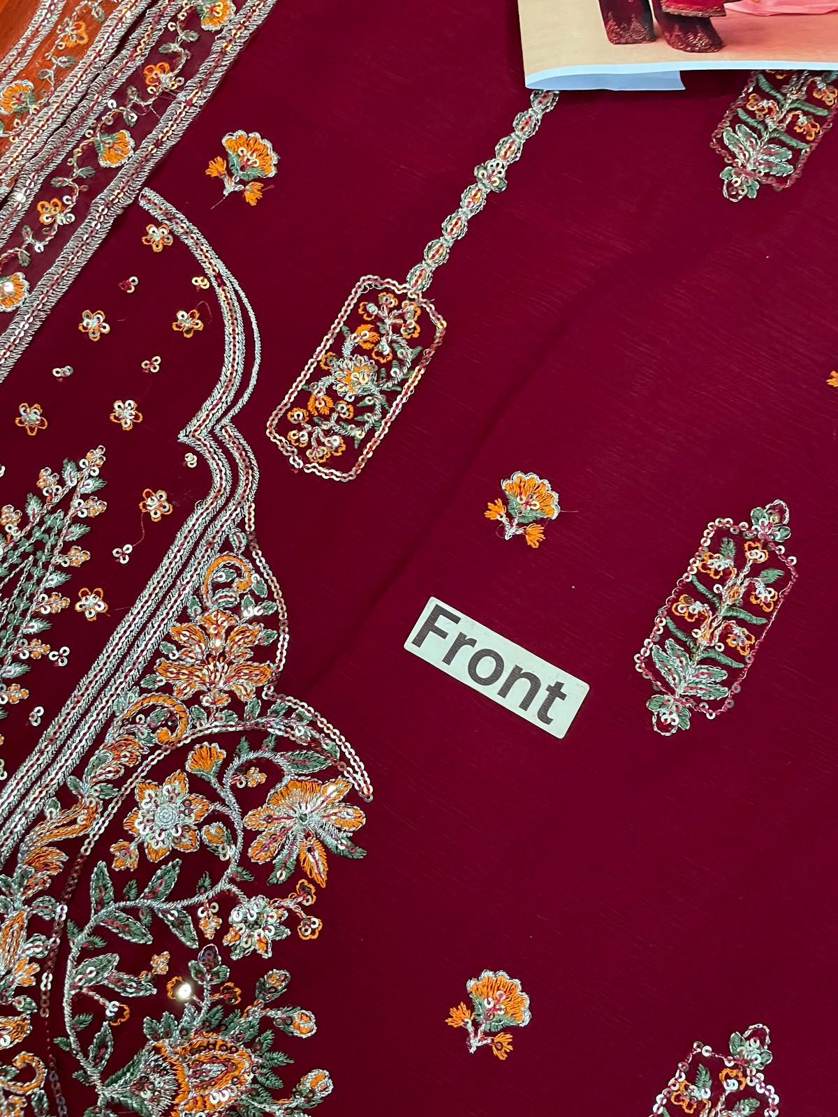 Embroidered Chiffon Kurti with Gharara and Contrast Dupatta Set – Luxury Festive Wear