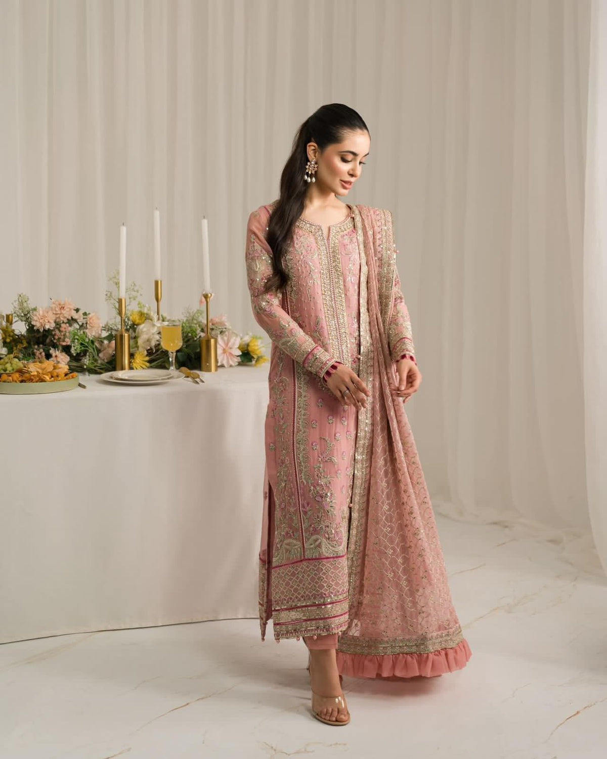 Blush Pink Luxury Chiffon Embroidered Suit | Elegant Formal & Festive Wear