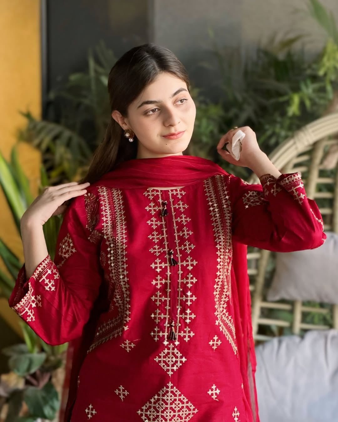 Embroidered Cotton Suit with Matching Dupatta | Traditional Pakistani Everyday & Festive Wear