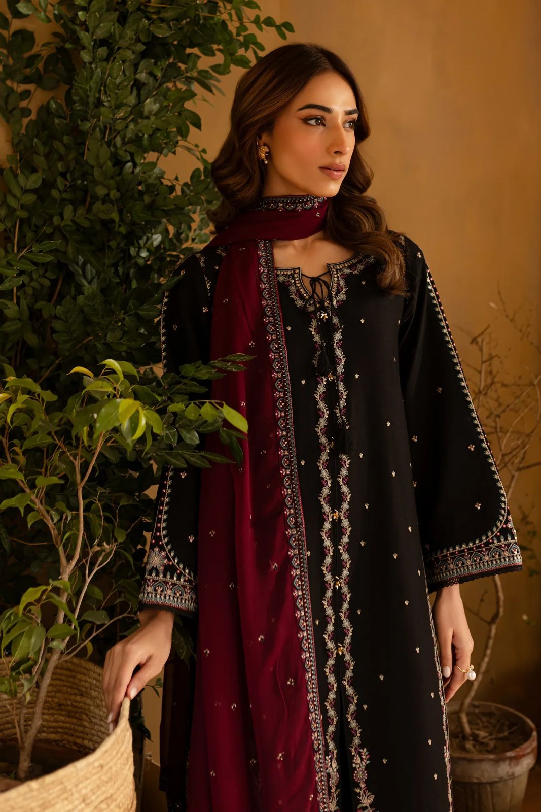 Embroidered Cotton Silk Sequence Work Suit with Chiffon Dupatta | Luxury Festive Wear