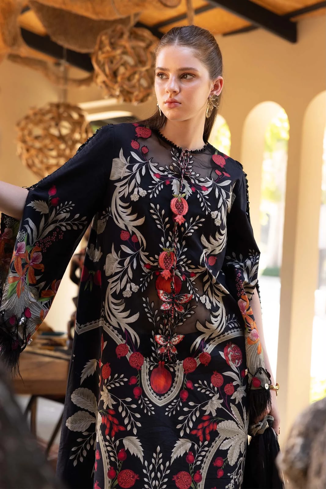 Vibrant Floral Printed Lawn Ensemble with Chiffon Dupatta