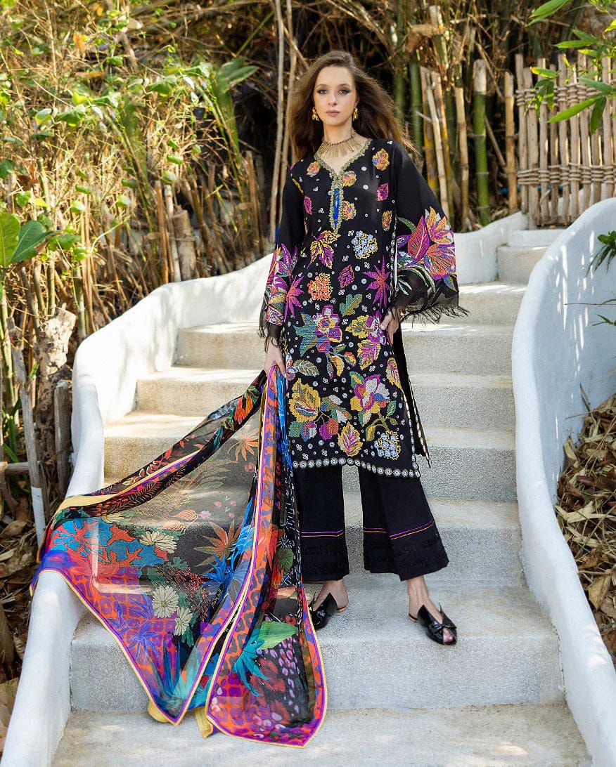 Midnight Black Luxury Printed and Embroidered Suit | Elegant Formal & Festive Wear