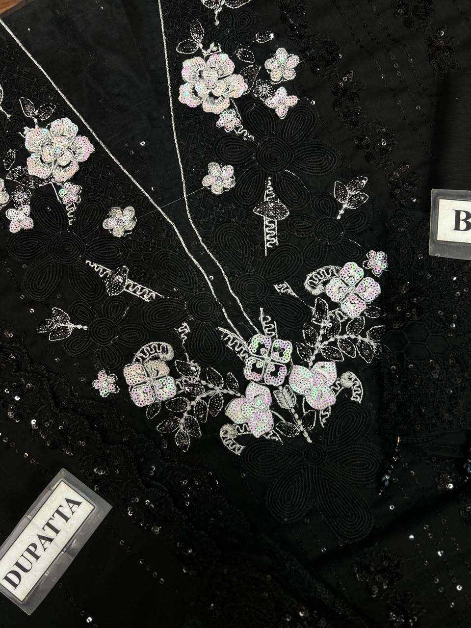 Jet Black Luxury Chiffon Heavy Embroidered Suit with Silk Trouser | Formal & Festive Wear