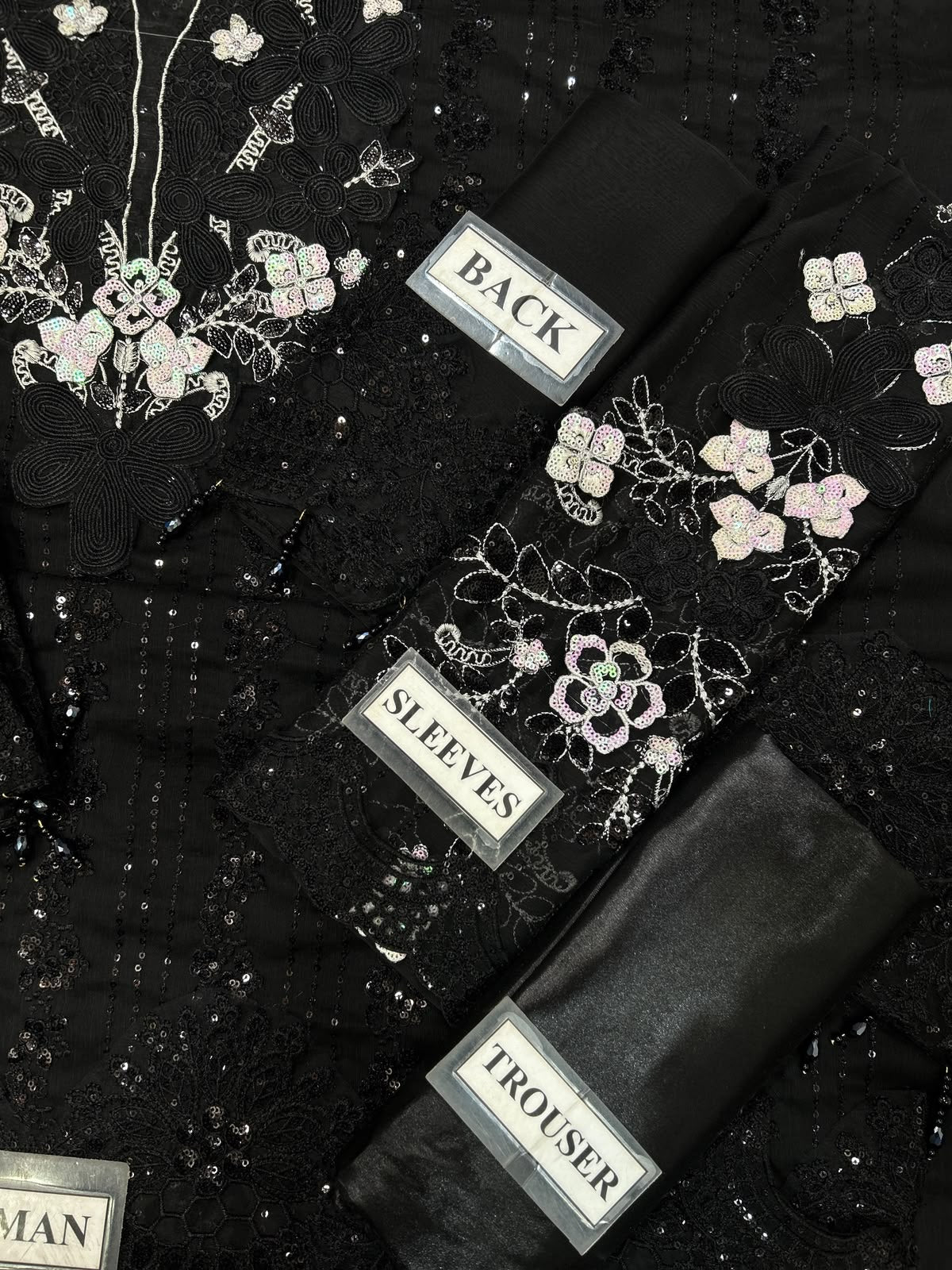 Jet Black Luxury Chiffon Heavy Embroidered Suit with Silk Trouser | Formal & Festive Wear