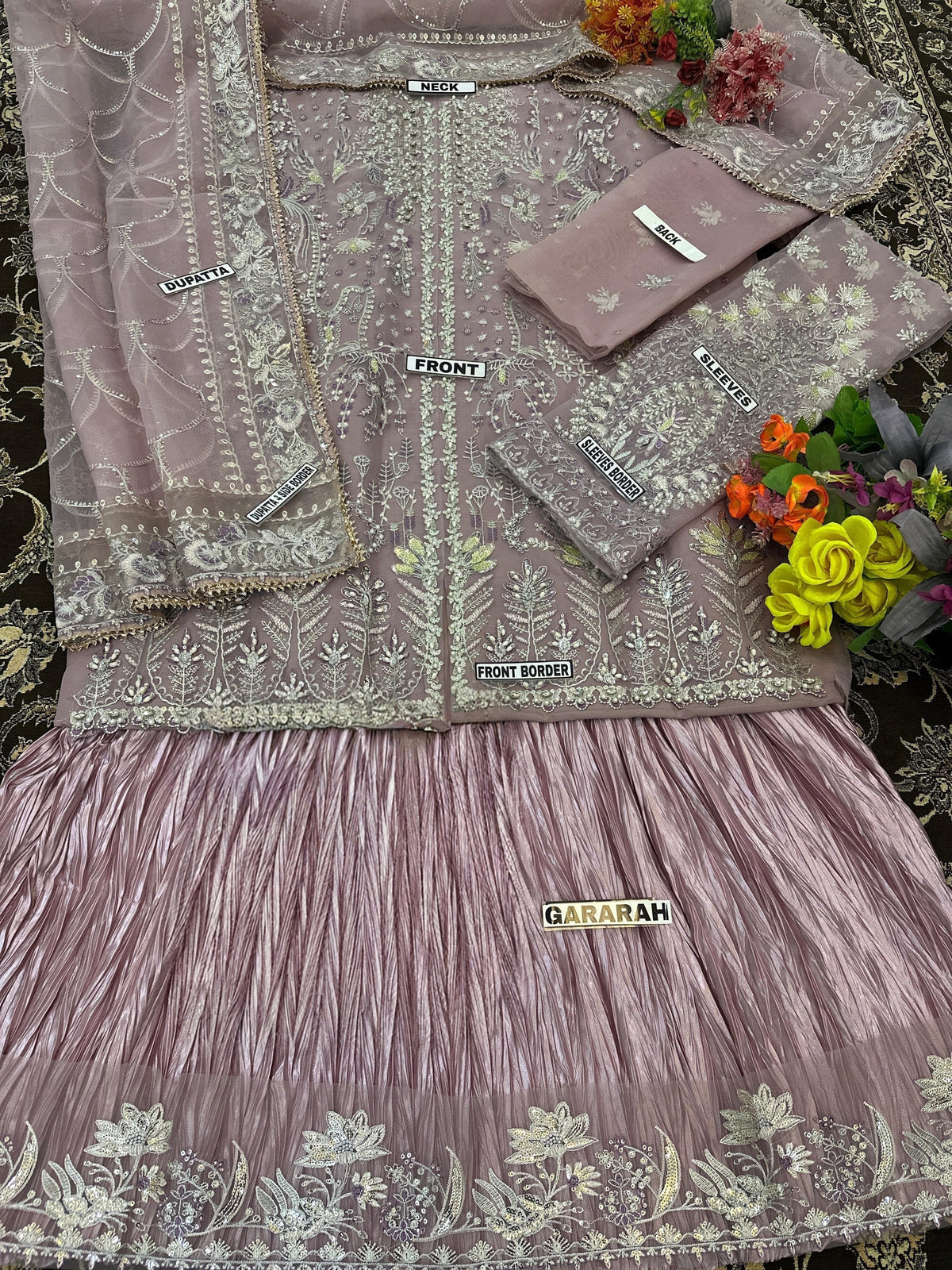 Embroidered Chiffon Kurti with Gharara and Dupatta Set – Luxury Festive Wear