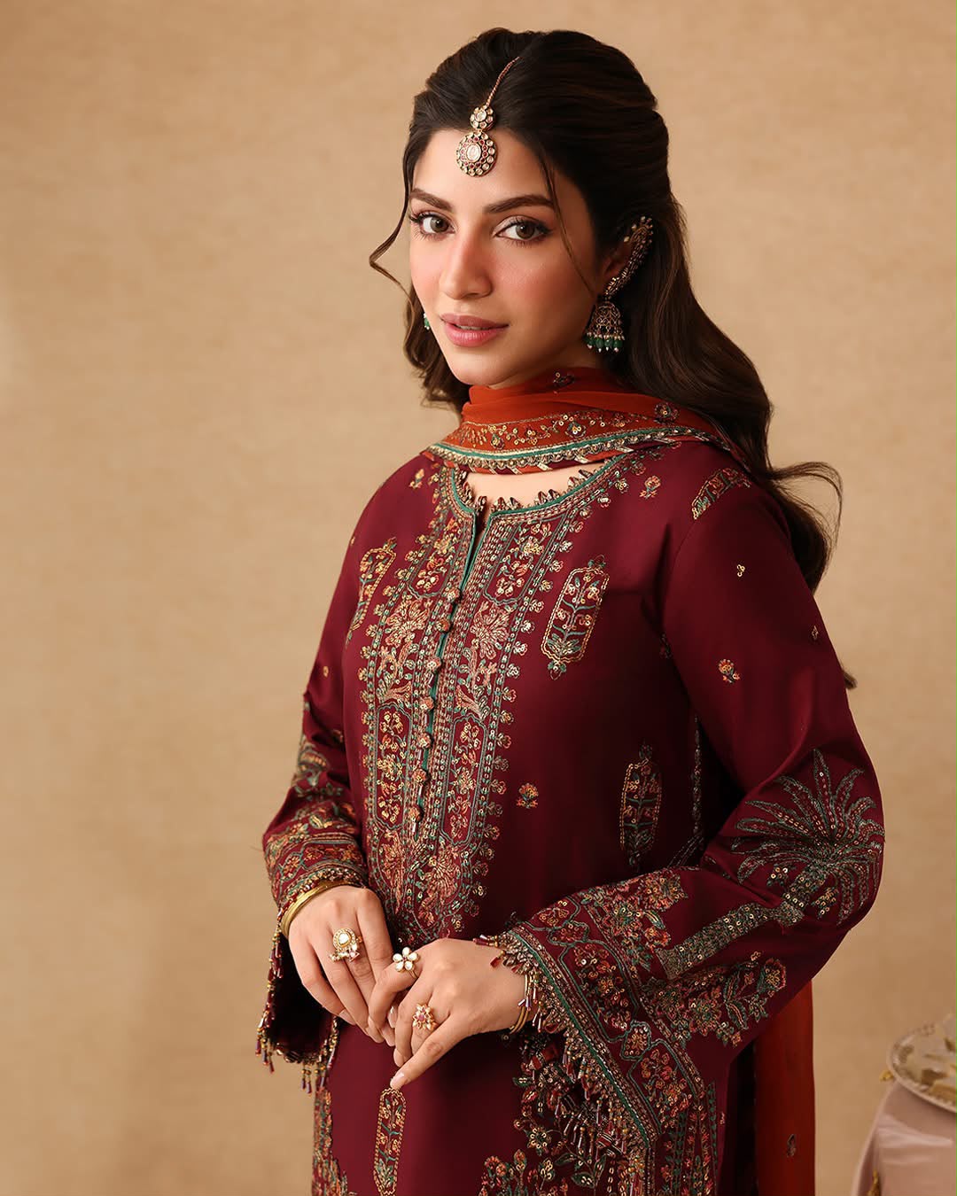 Embroidered Chiffon Kurti with Gharara and Contrast Dupatta Set – Luxury Festive Wear
