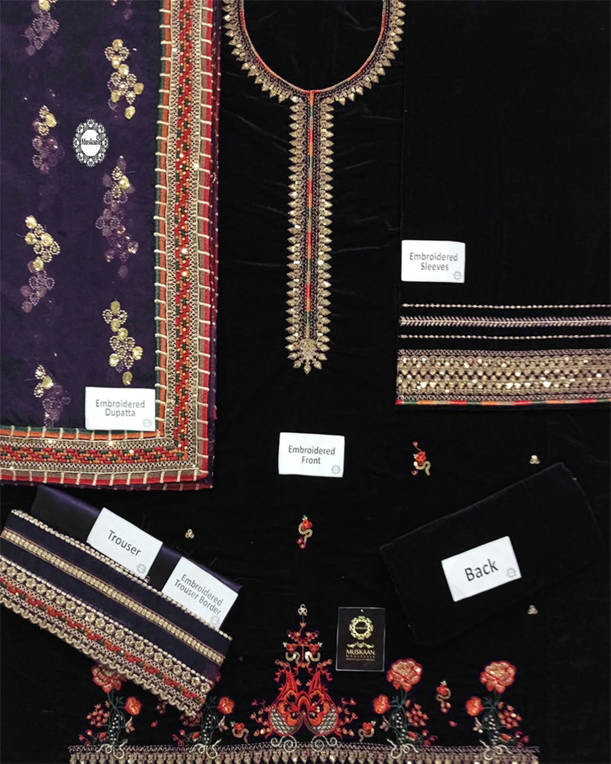 Embroidered Velvet Kurti with Trouser and Dupatta Set – Luxury Festive Wear