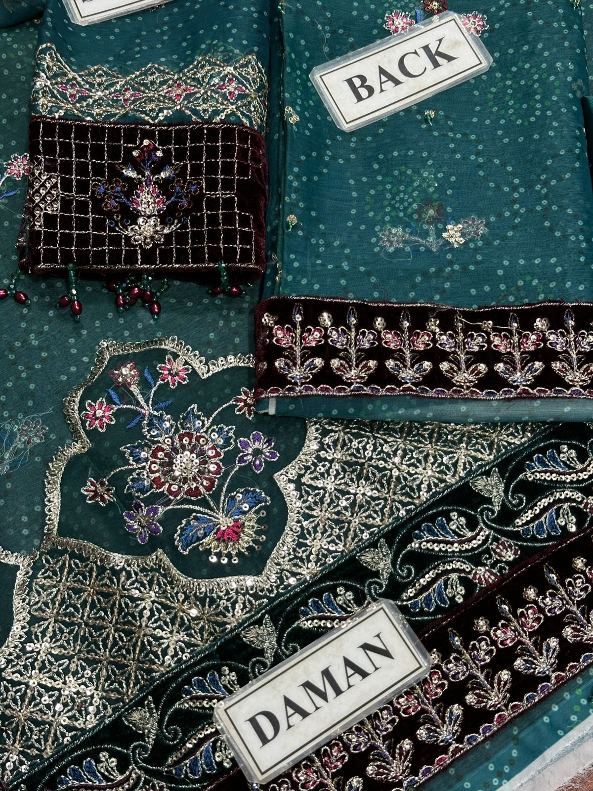 Luxurious Emerald Green Embroidered Chiffon Anarkali Frock with Contrast Dupatta