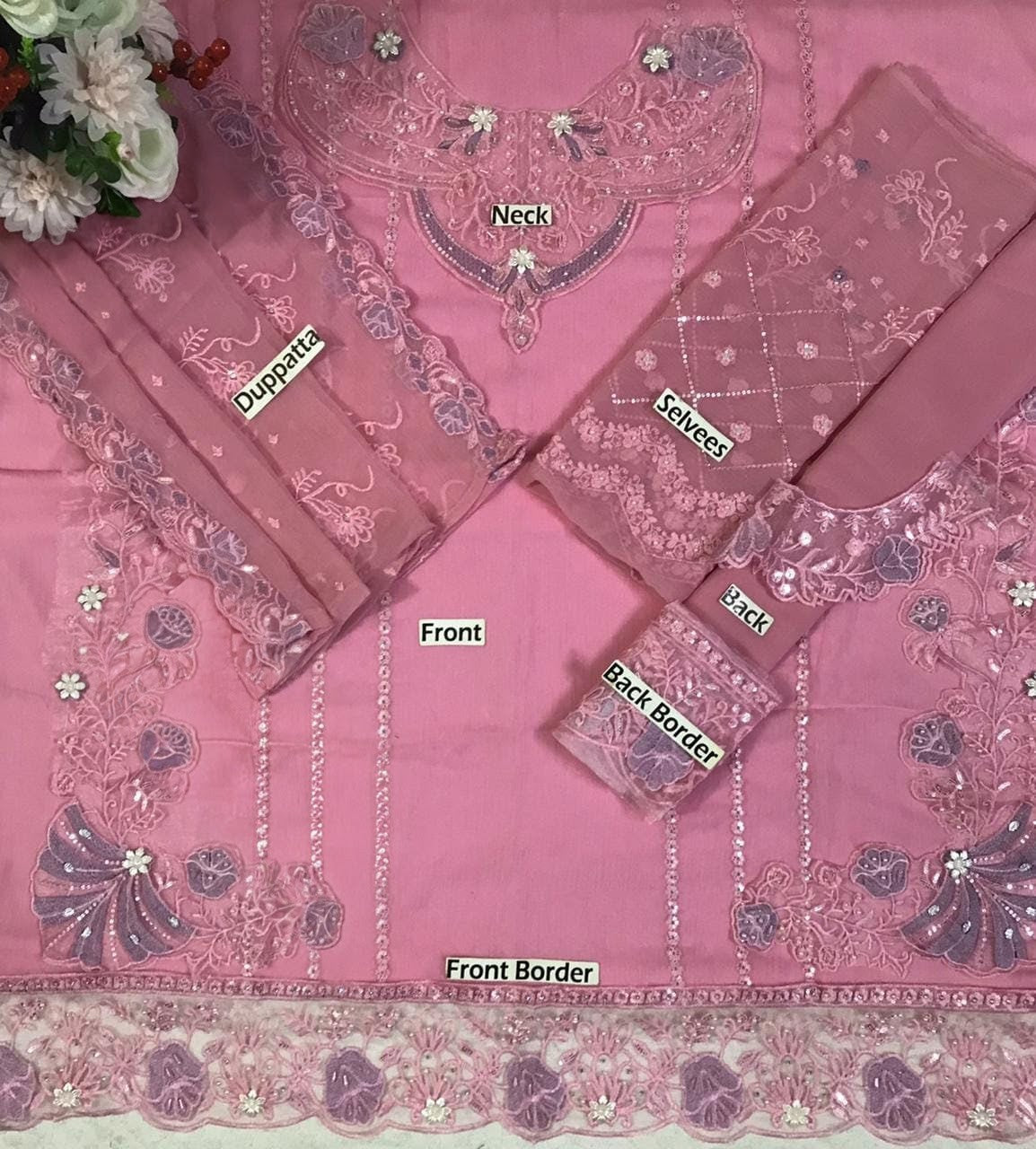 Luxury Pakistani Embroidered Chiffon Dress | Lavender 3-Piece Formal Festive Wear