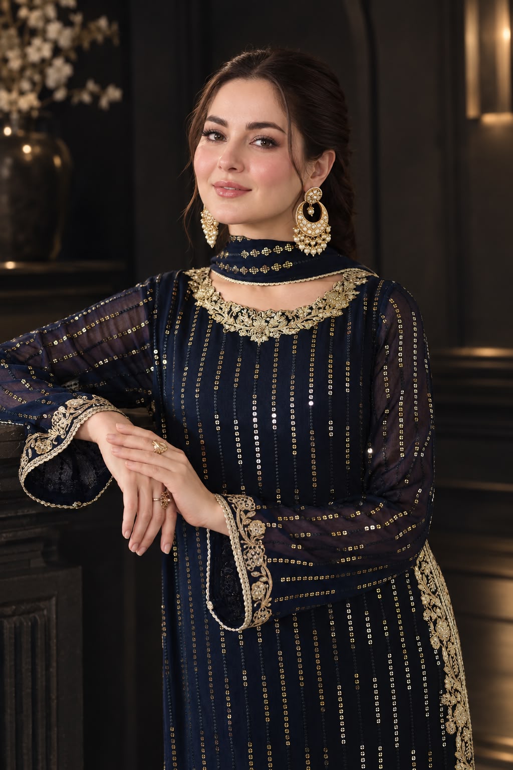 Luxury Pure Semi-Chiffon Embroidered Suit | Elegant Formal & Festive Wear