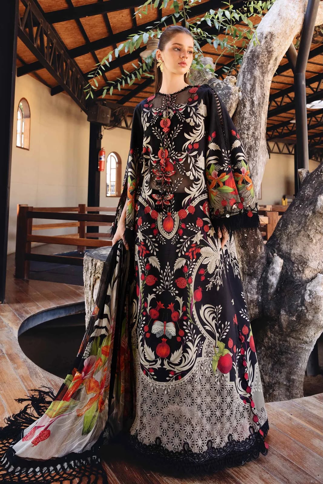 Vibrant Floral Printed Lawn Ensemble with Chiffon Dupatta
