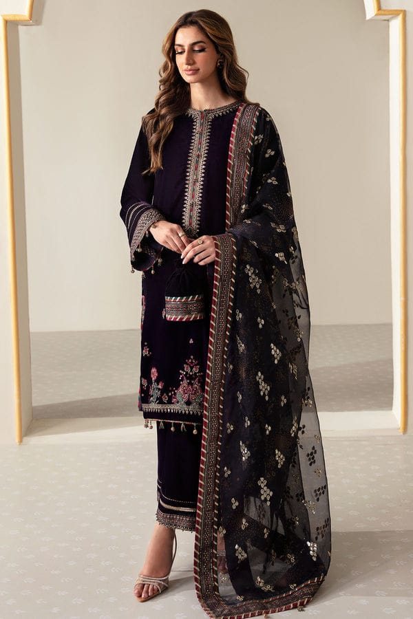 Embroidered Velvet Kurti with Trouser and Dupatta Set – Luxury Festive Wear