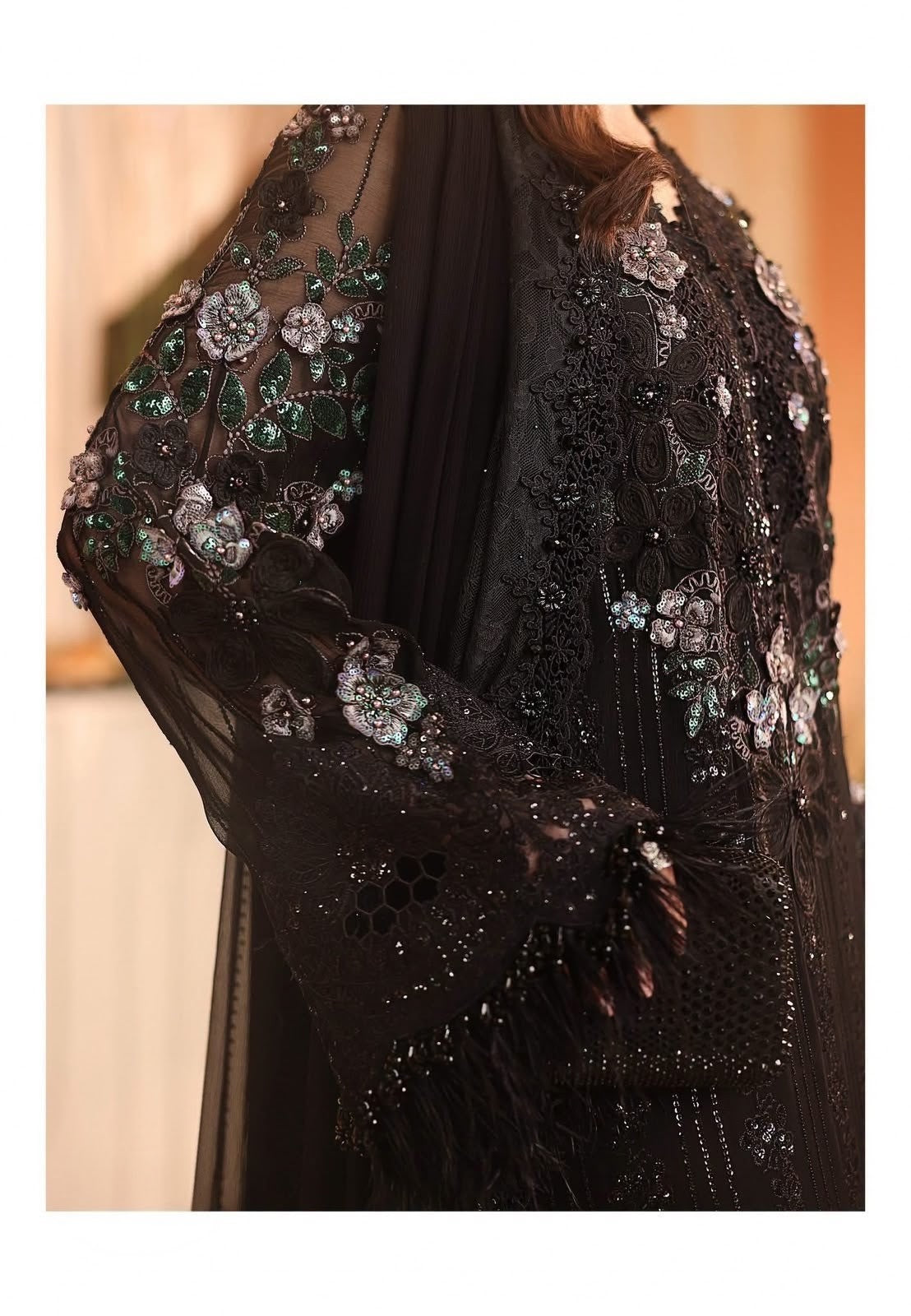 Jet Black Luxury Chiffon Heavy Embroidered Suit with Silk Trouser | Formal & Festive Wear
