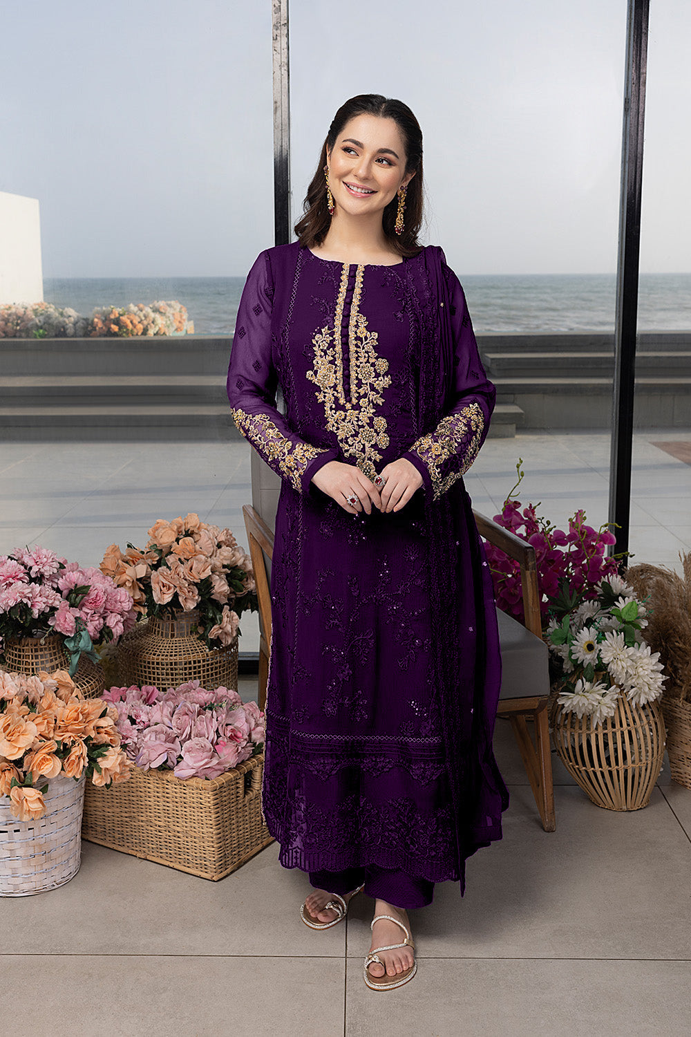 Luxury Chiffon Suit with Malai Trouser | Elegant Pakistani Festive Wear