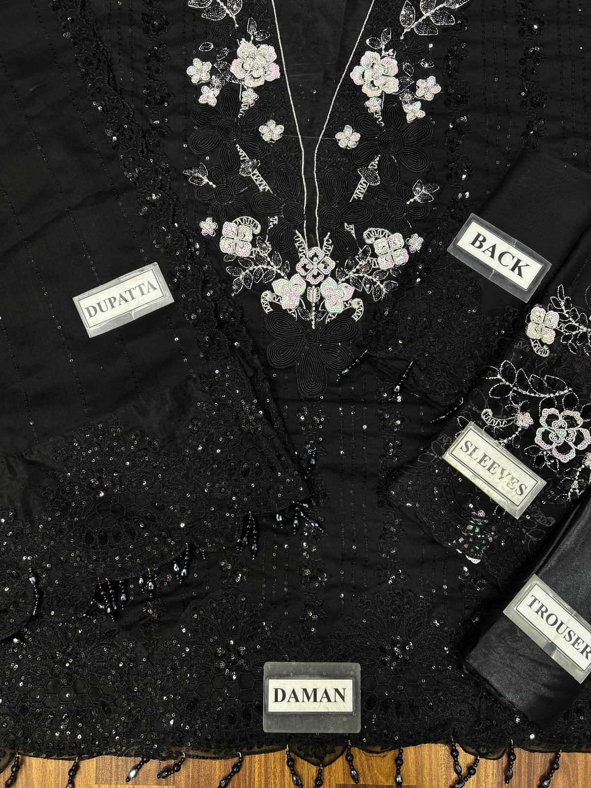 Jet Black Luxury Chiffon Heavy Embroidered Suit with Silk Trouser | Formal & Festive Wear