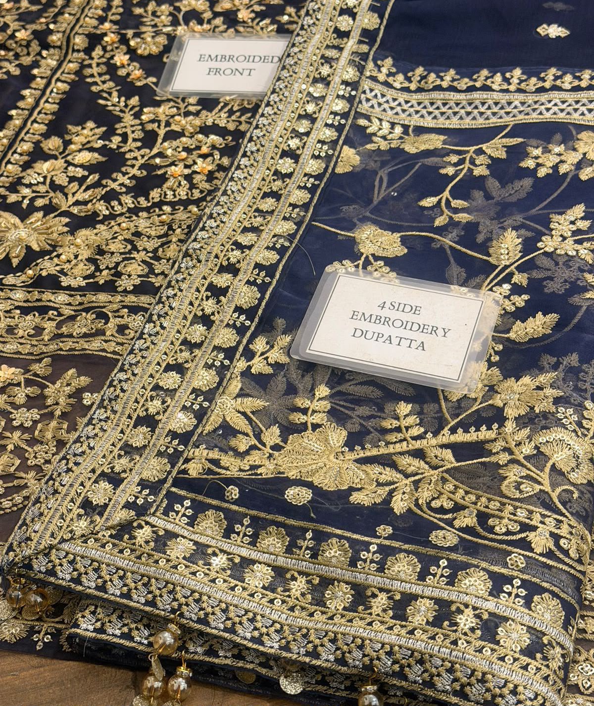 Midnight Blue Zari Embroidered 3-Piece Pakistani Suit with Embellished Dupatta