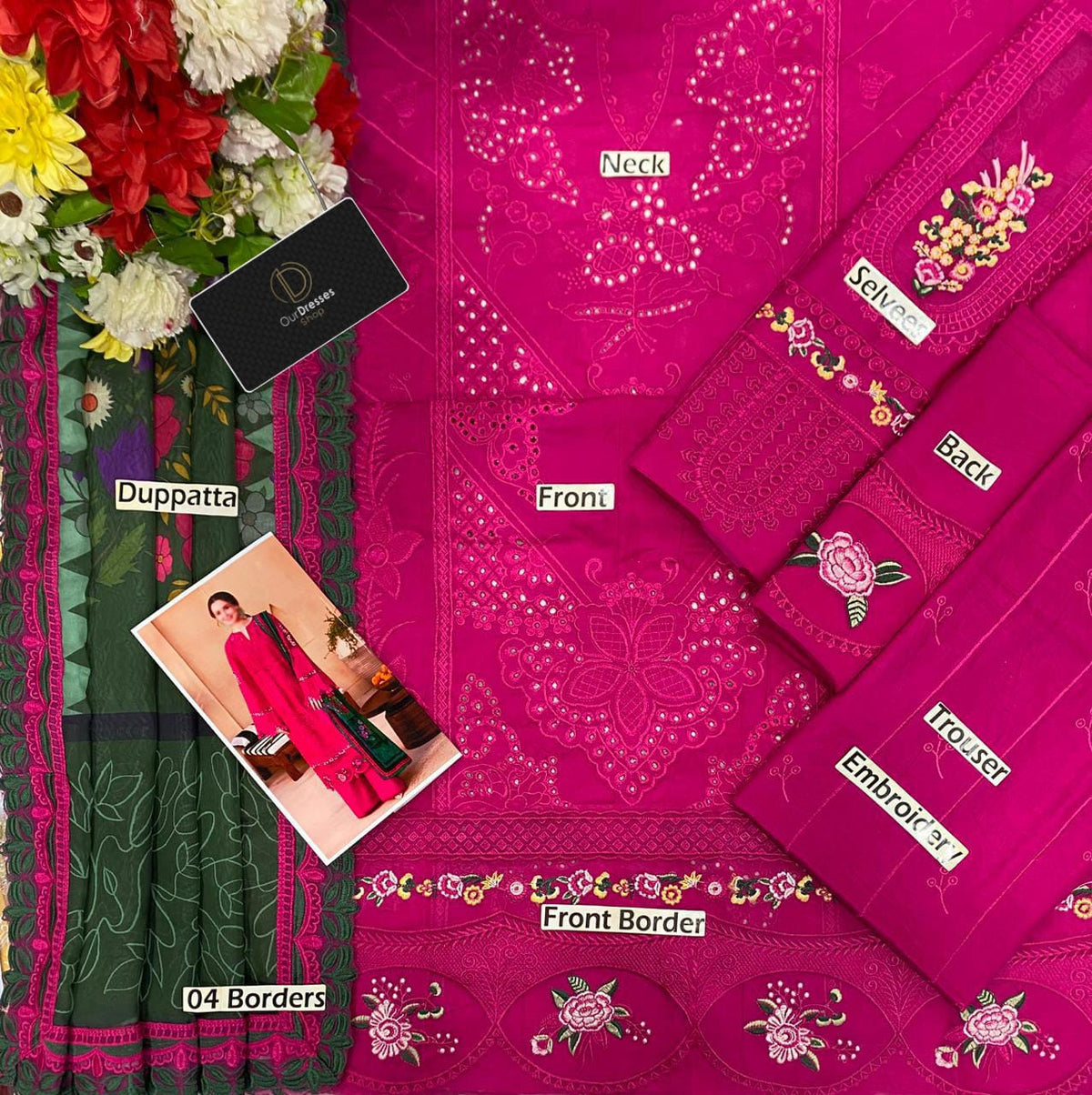 Luxury Fuchsia Pink 3 Piece Lawn Suit