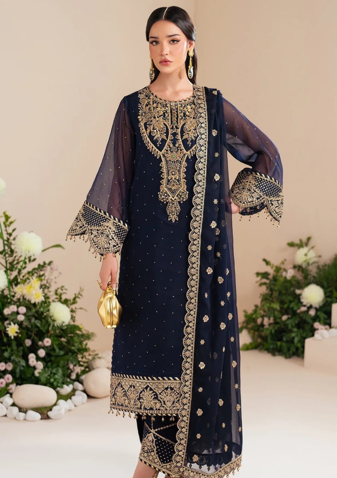 Luxury Heavy Embroidered & Sequinned 3-Piece Festive Suit
