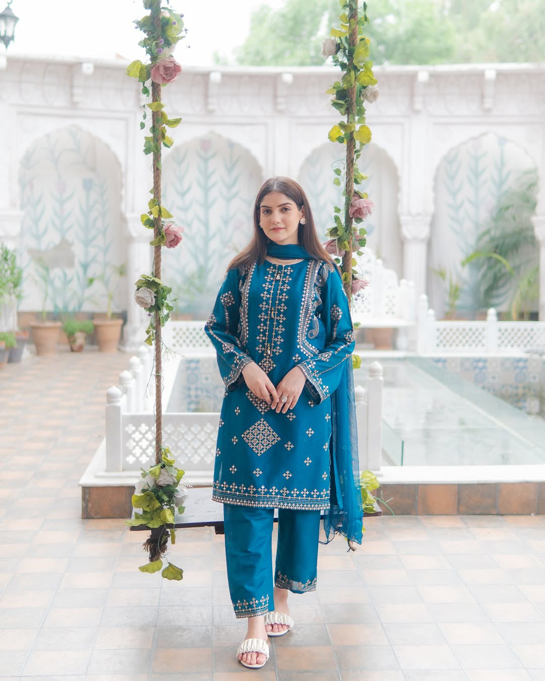 Embroidered Cotton Suit with Matching Dupatta | Traditional Pakistani Everyday & Festive Wear