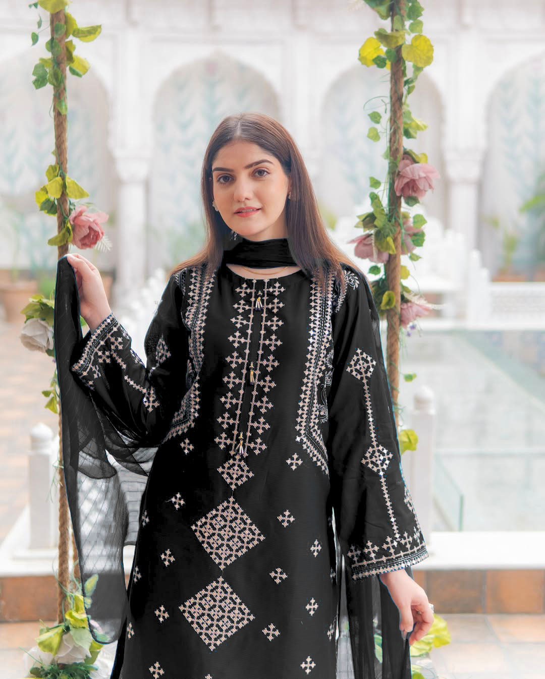 Embroidered Cotton Suit with Matching Dupatta | Traditional Pakistani Everyday & Festive Wear