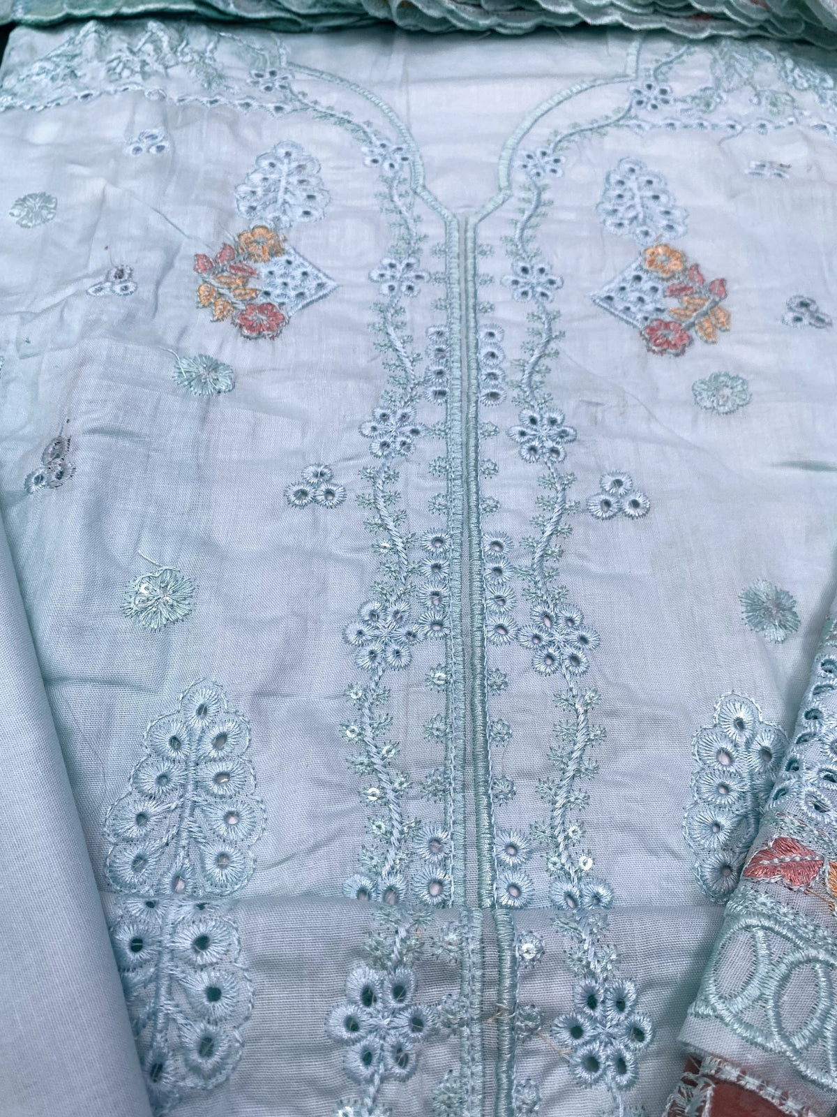 3-Piece Luxury Embroidered Cotton Suit with Soft Chiffon Dupatta