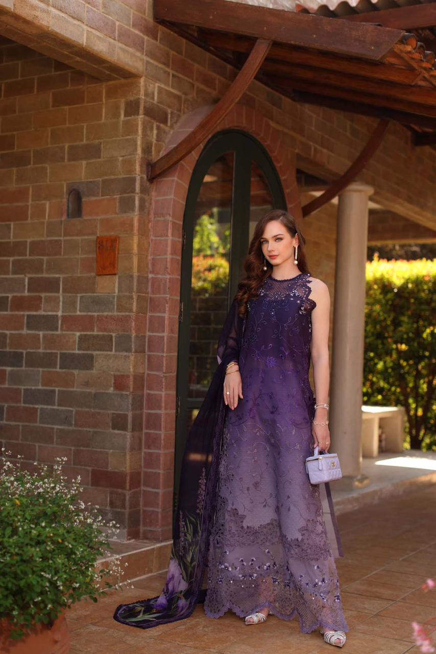 Formal Embellished Maxi Ensemble with Sheer Net Dupatta