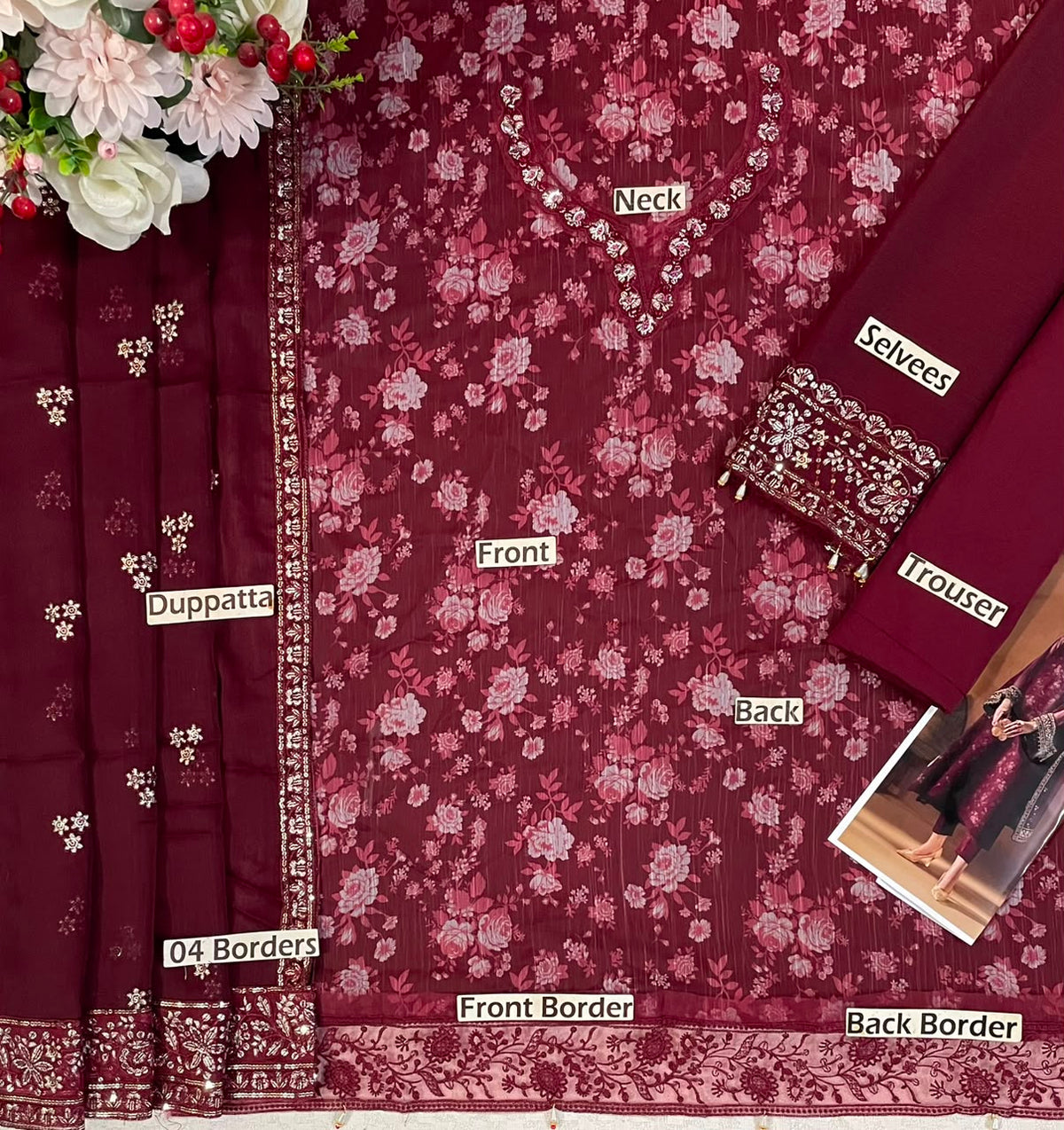 Luxury Chiffon Printed and Embroidered Suit | Elegant Formal & Festive Wear