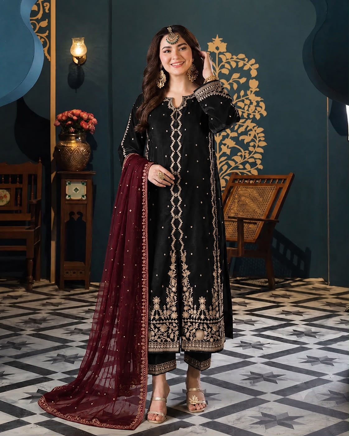 Luxury Embroidered & Sequinned 3-Piece Festive Suit