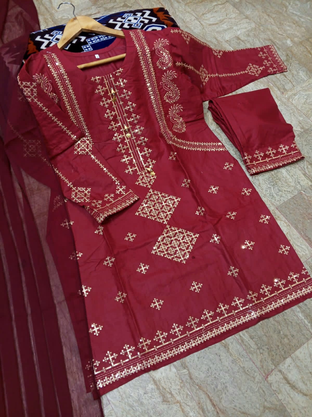 Embroidered Cotton Suit with Matching Dupatta | Traditional Pakistani Everyday & Festive Wear