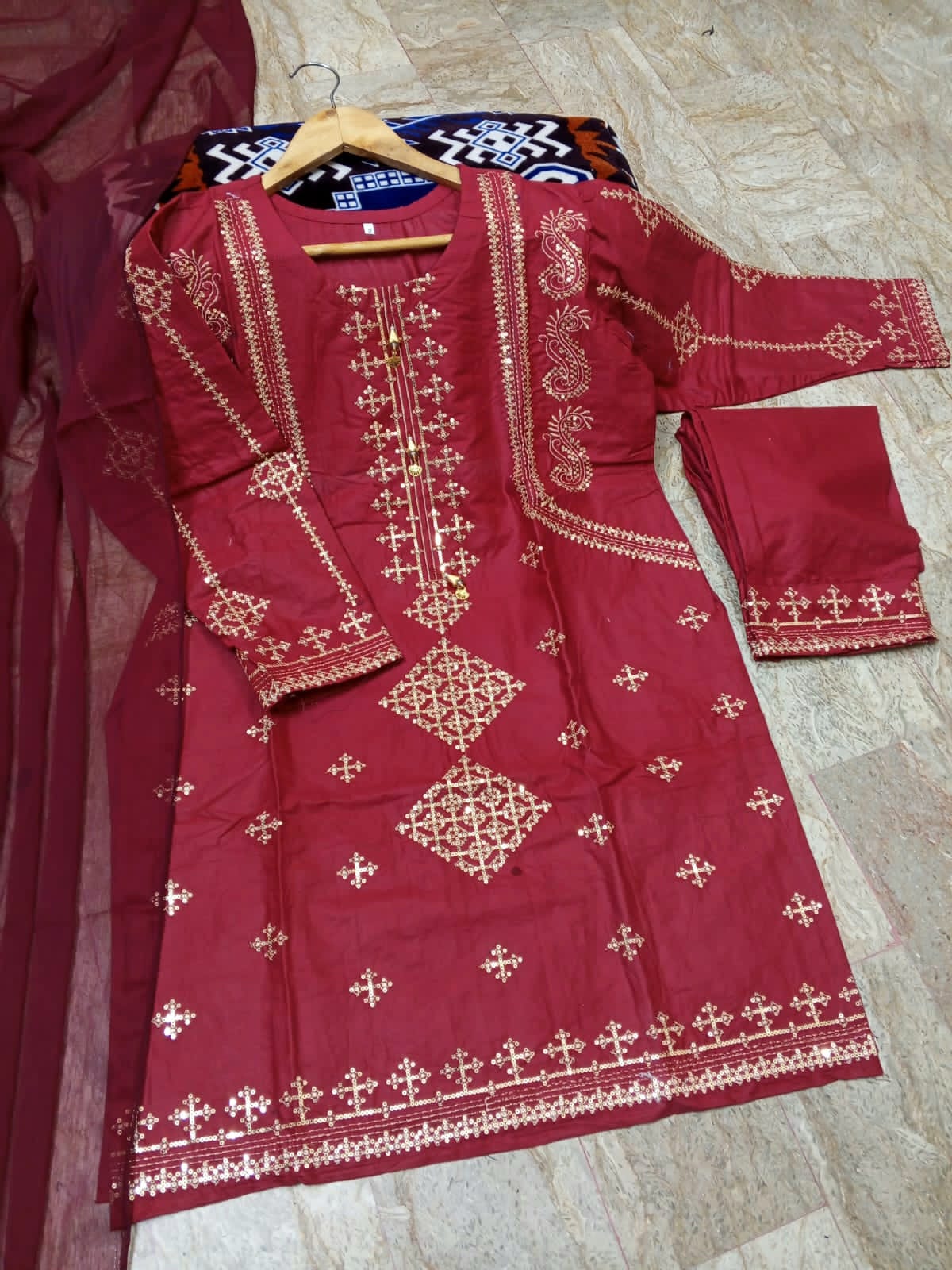 Embroidered Cotton Suit with Matching Dupatta | Traditional Pakistani Everyday & Festive Wear