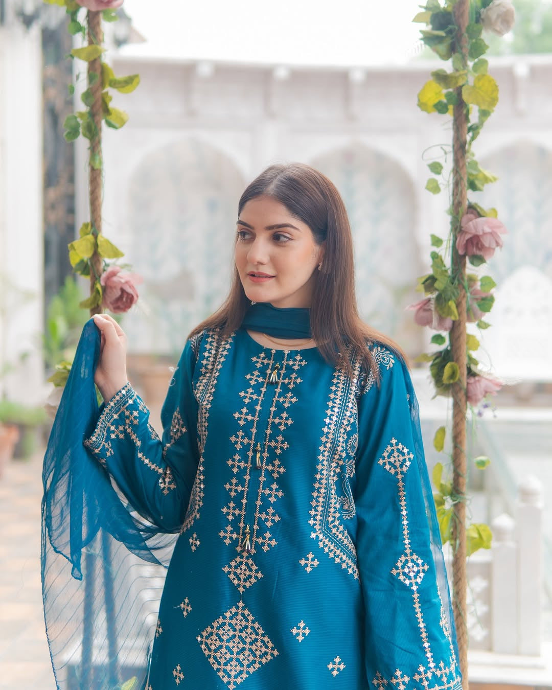 Embroidered Cotton Suit with Matching Dupatta | Traditional Pakistani Everyday & Festive Wear