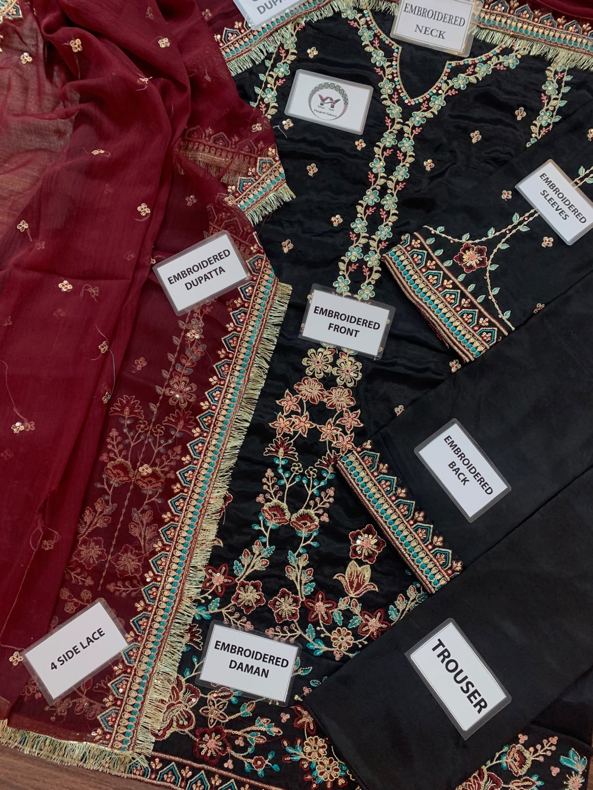 Embroidered Cotton Silk Sequence Work Suit with Chiffon Dupatta | Luxury Festive Wear