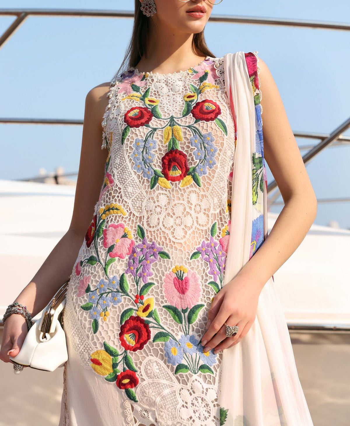 Blossom Luxe: 3-Piece Floral Embroidered Silk Dress