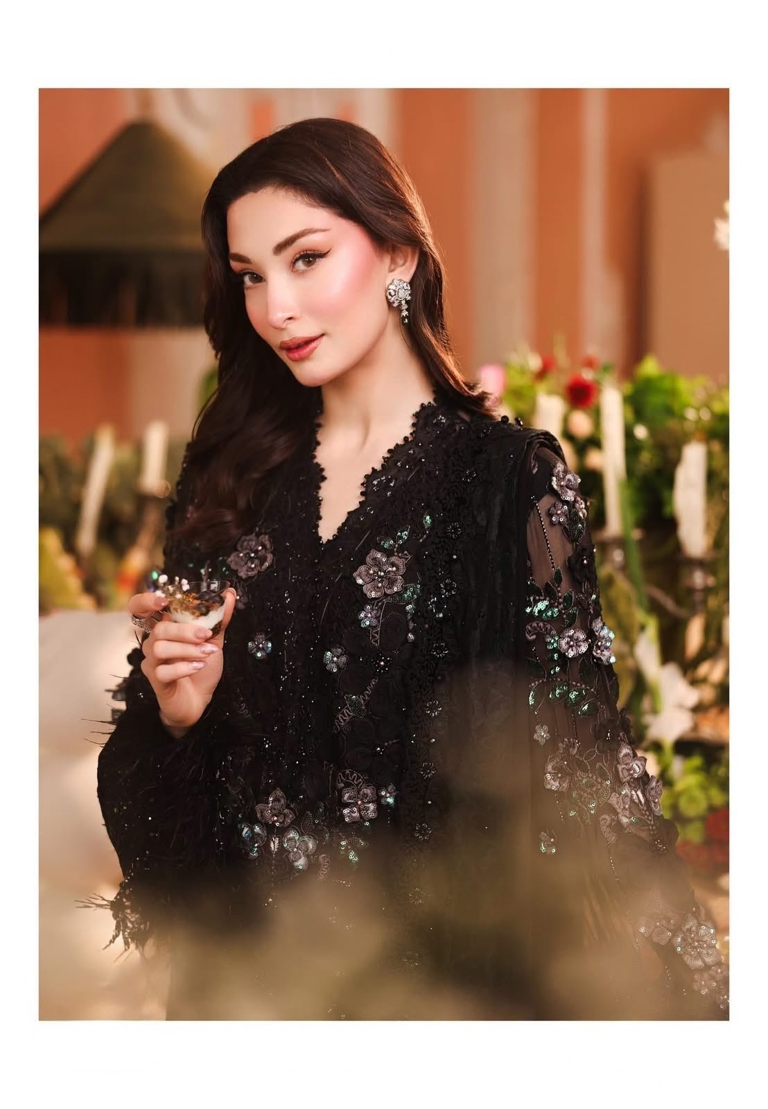 Jet Black Luxury Chiffon Heavy Embroidered Suit with Silk Trouser | Formal & Festive Wear