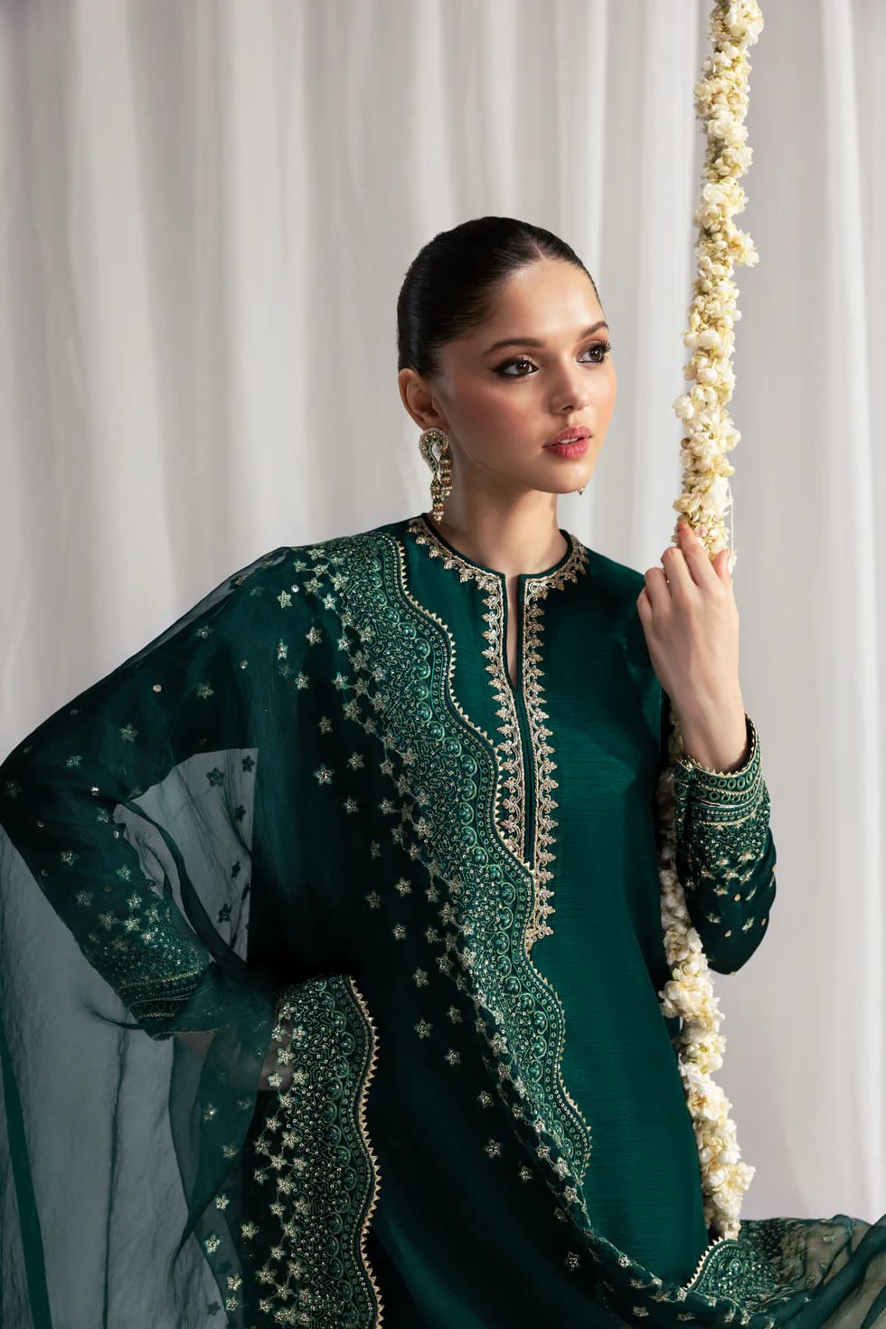 Luxury Raw Silk Embroidered Suit with Sheer Scalloped Dupatta | Formal & Festive Wear