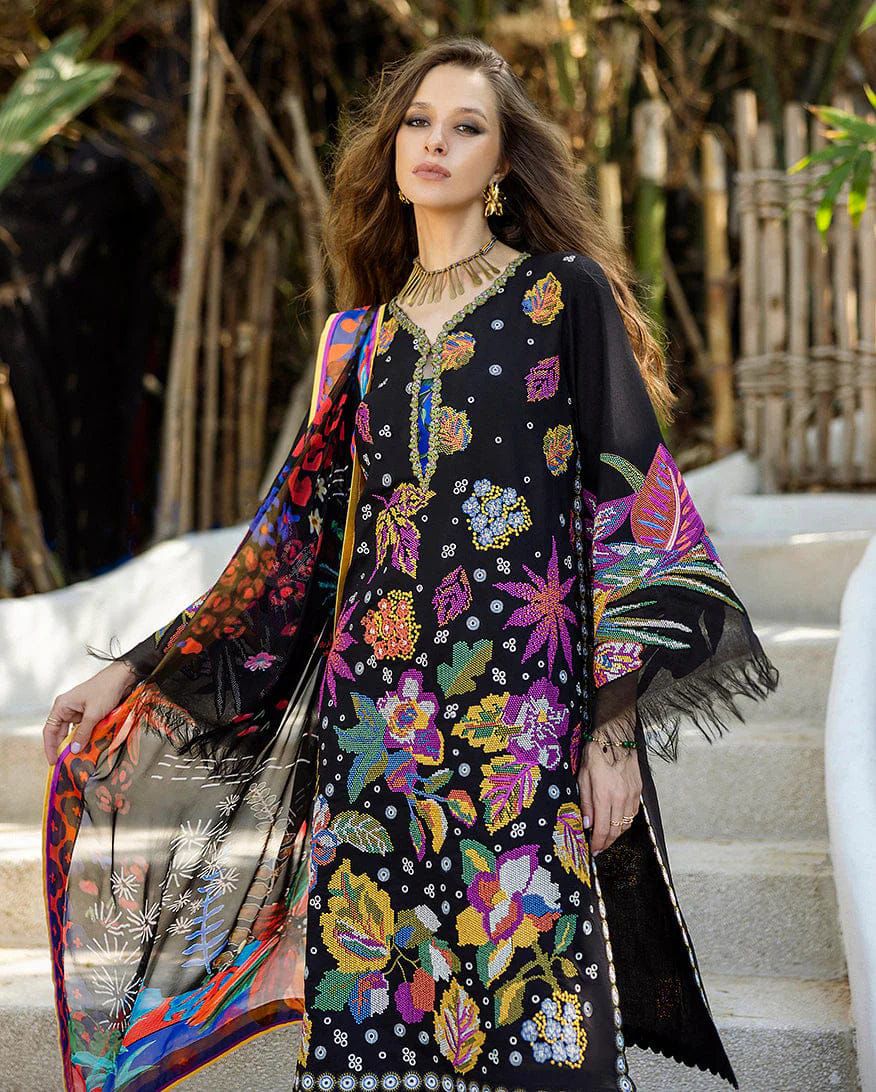 Midnight Black Luxury Printed and Embroidered Suit | Elegant Formal & Festive Wear