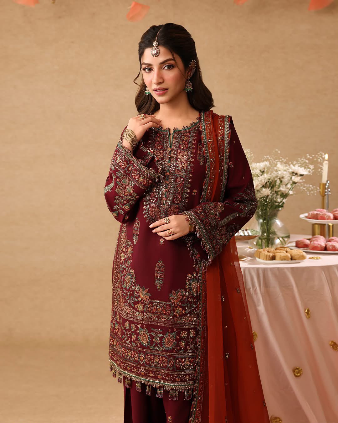 Embroidered Chiffon Kurti with Gharara and Contrast Dupatta Set – Luxury Festive Wear
