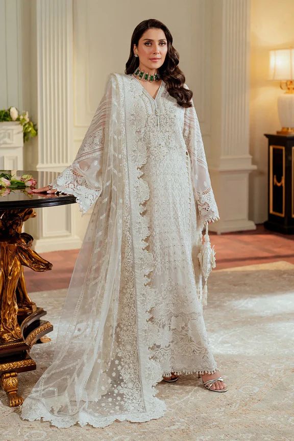 Luxury Heavy Embroidered Organza Shirt with Khadi Dupatta & Silk Trousers