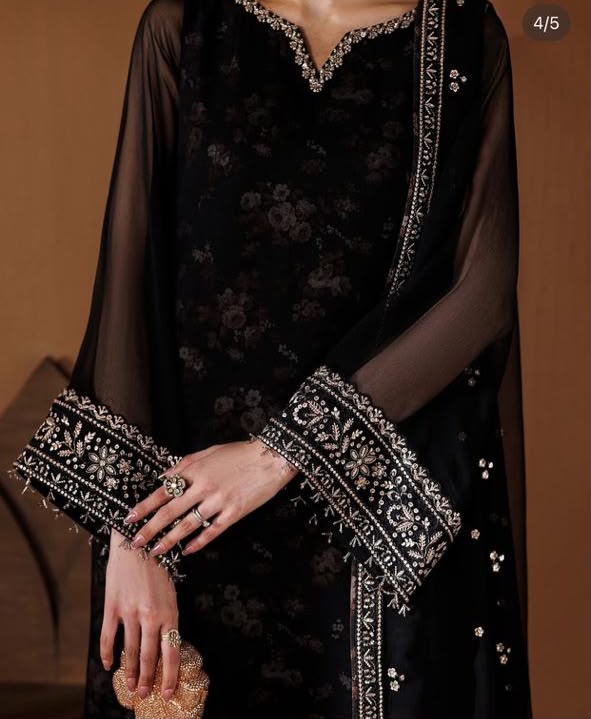 Luxury Chiffon Printed and Embroidered Suit | Elegant Formal & Festive Wear