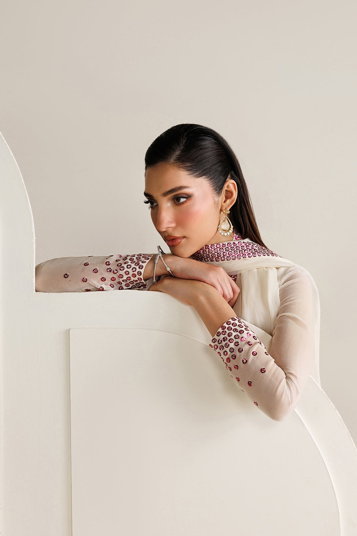 Elegant Chiffon 3-Piece Outfit with Silk Trousers