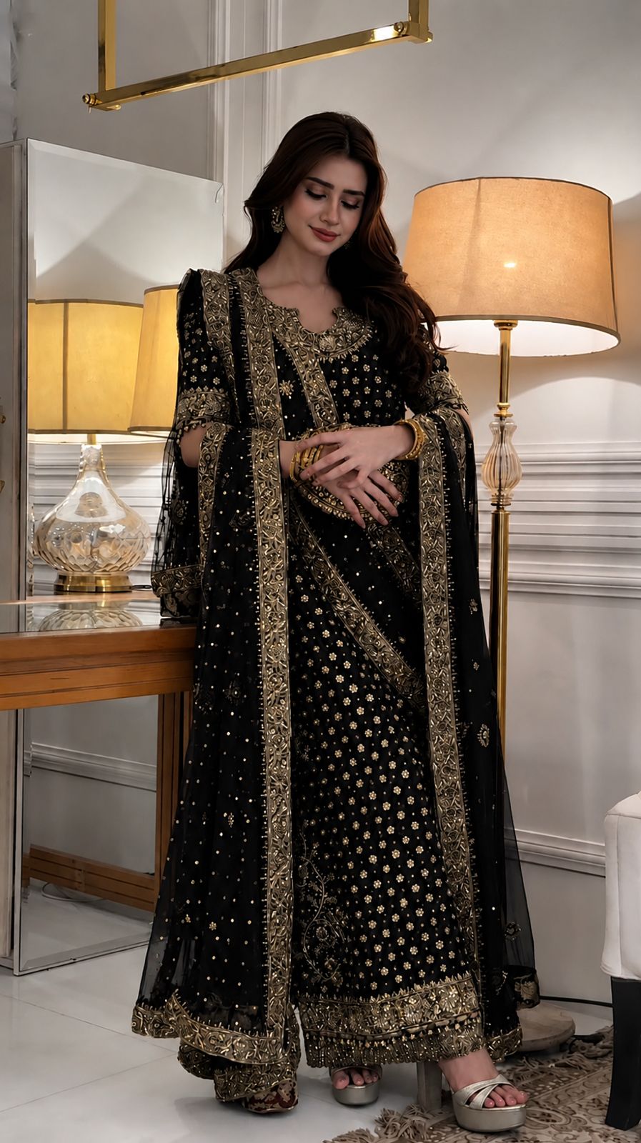 Luxury Chiffon Suit with Adda Work & Matching Clutch | Elegant Festive & Wedding Wear