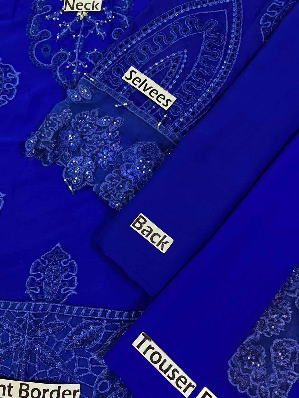 Royal Blue Embellished Chiffon Evening Gown – Elegant Floral Embroidered Occasion Wear