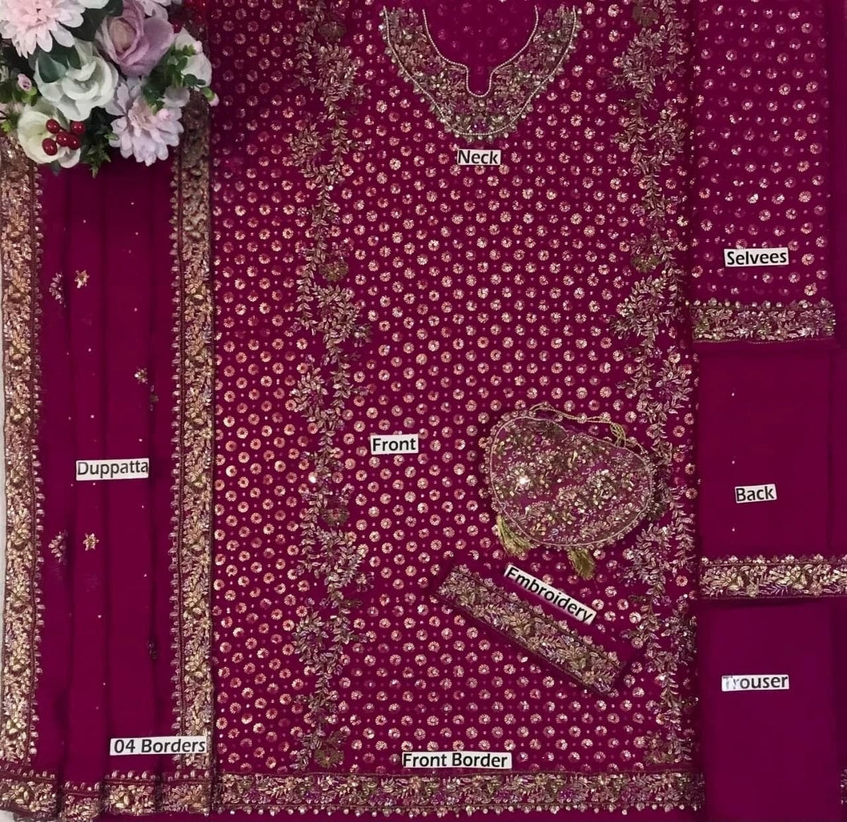 Luxury Chiffon Suit with Adda Work & Matching Clutch | Elegant Festive & Wedding Wear