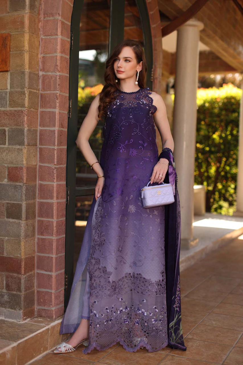 Formal Embellished Maxi Ensemble with Sheer Net Dupatta