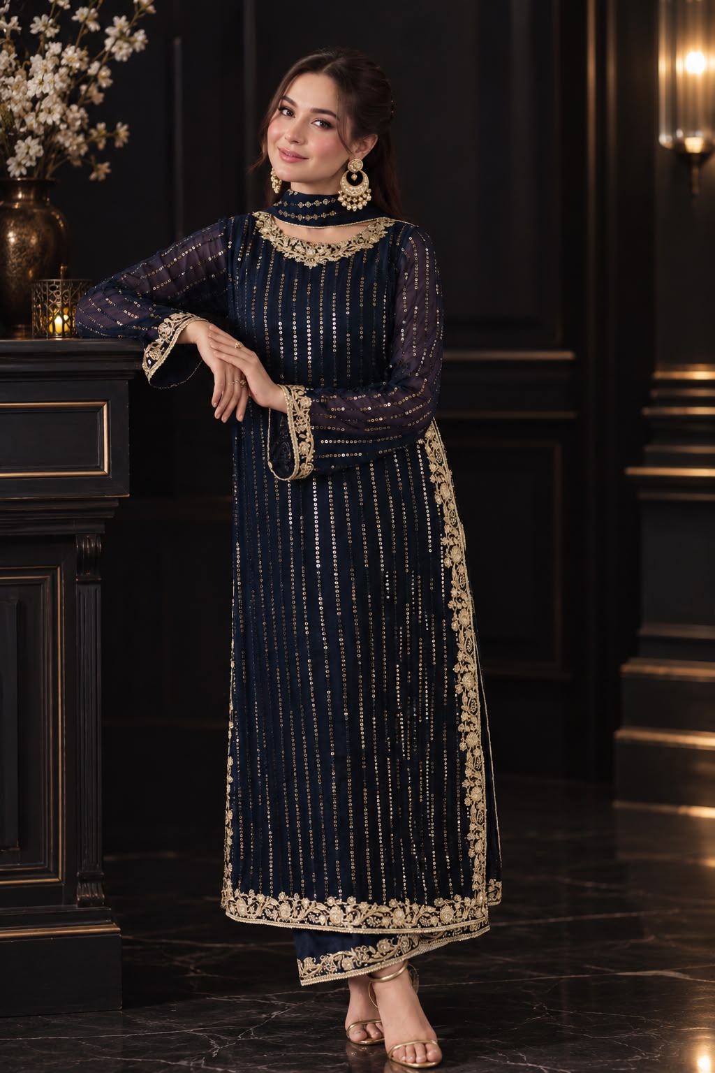Luxury Pure Semi-Chiffon Embroidered Suit | Elegant Formal & Festive Wear