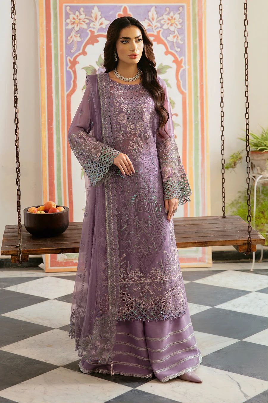 Luxury Chiffon Embroidered Suit with Gharara | Elegant Formal & Festive Wear